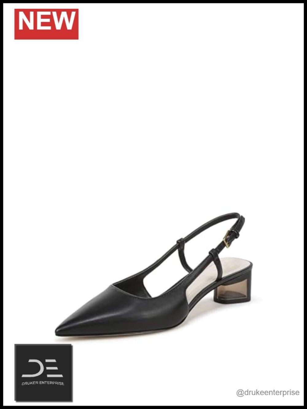 Leather & Suede Slingback Pumps Pointed Toe Block Heel